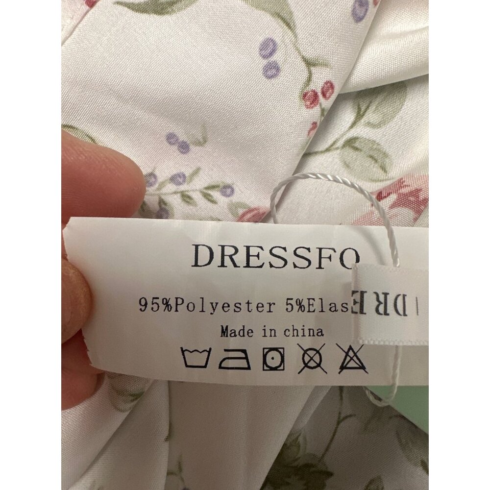 dressfo nwt large midi slip dress white and floral pink sleeveless vneck back zi - Picture 14 of 15